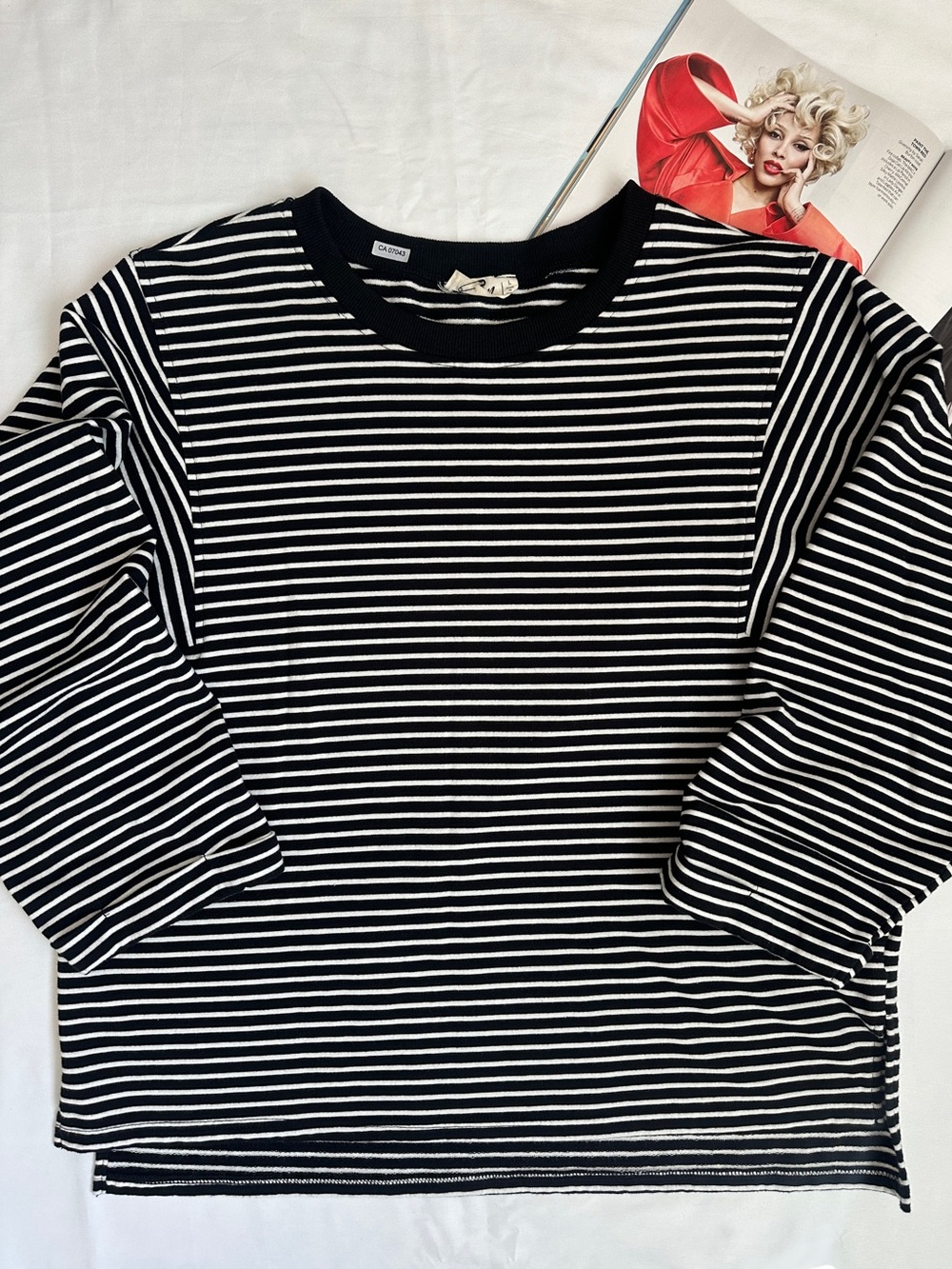 Black & White Striped Long Sleeve Tee - Classic Crewneck
